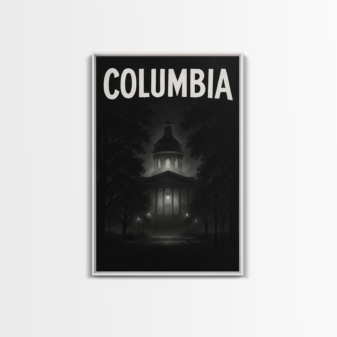 Columbia Travel Poster, Canvas Print, Dark Moody City Wall Art, Columbia Travel Art, Travel Wall Decor, Travel Art Print, Gift For Travelers