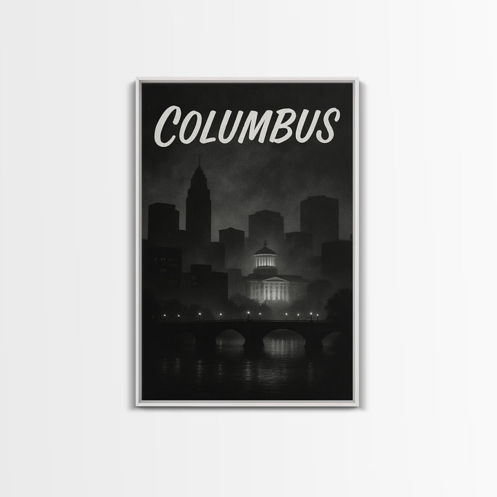Columbus Travel Poster, Canvas Print, Vintage Noir Poster Art, Columbus Wall Art, Travel Poster Art, Vintage Travel Print, Travel Wall Art