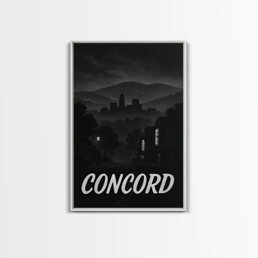 Concord California Travel Poster, Framed Canvas Print, Black And White Travel Art, Concord Travel Art, Travel Wall Art, City Illustration