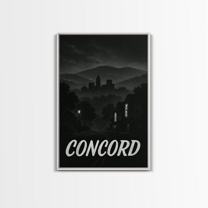 Concord California Travel Poster, Framed Canvas Print, Black And White Travel Art, Concord Travel Art, Travel Wall Art, City Illustration