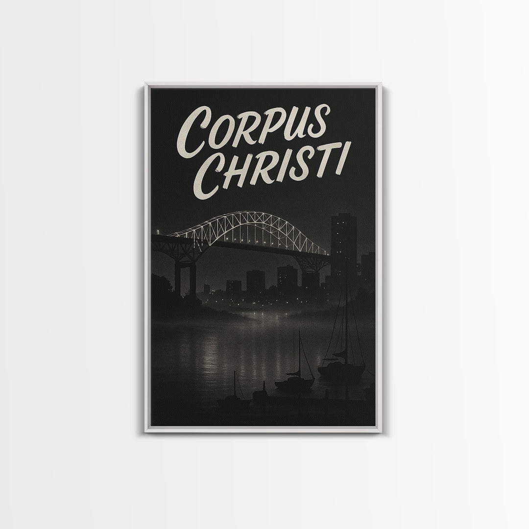 Corpus Christi Travel Poster, Framed Canvas Print, Night Street Poster Art, Corpus Christi Travel Art, Living Room Wall Art, Home Decor