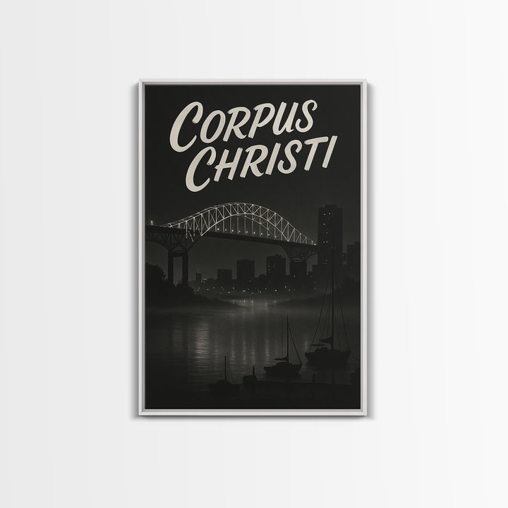 Corpus Christi Travel Poster, Framed Canvas Print, Night Street Poster Art, Corpus Christi Travel Art, Living Room Wall Art, Home Decor