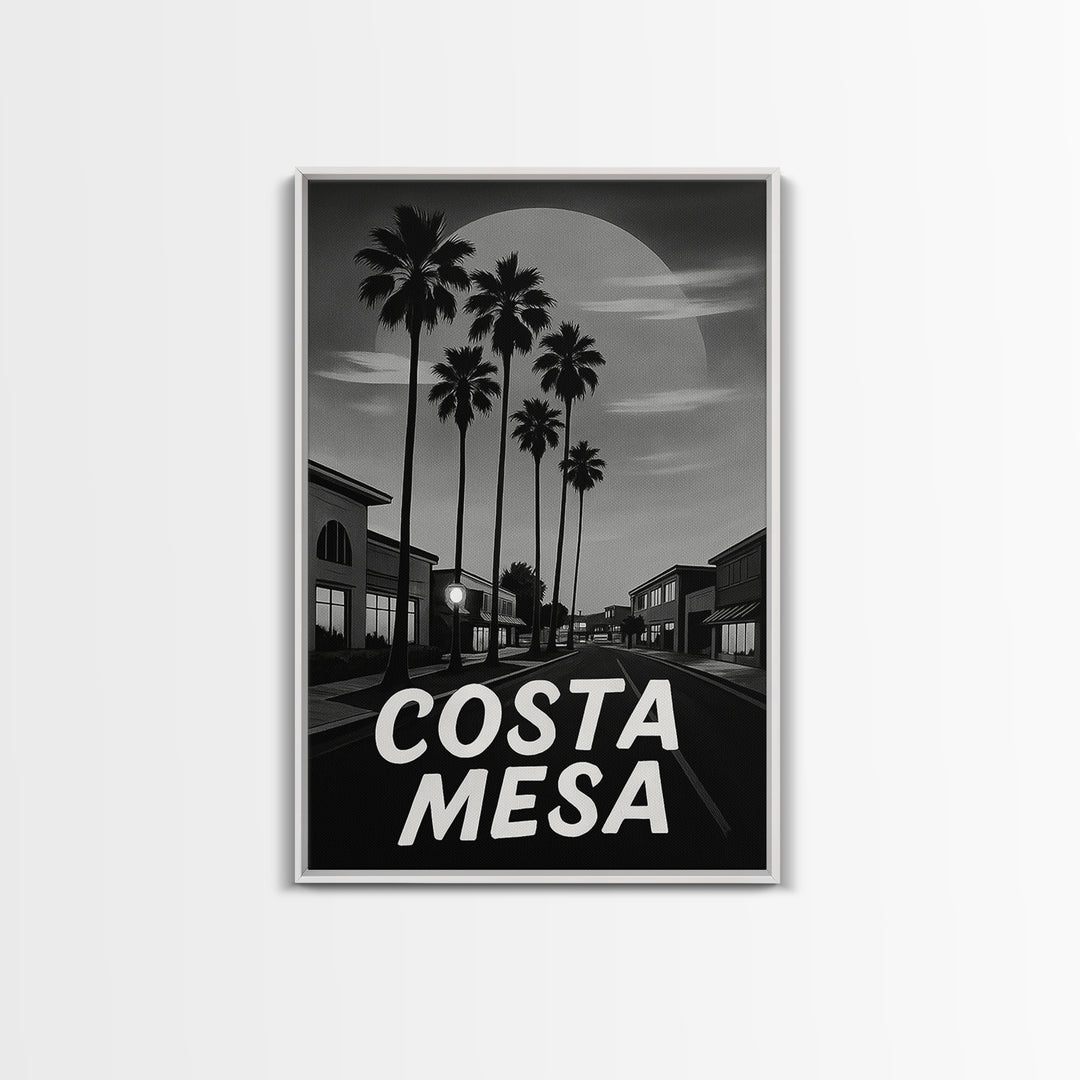 Costa Mesa Travel Poster, Framed Canvas Print, Night Street Poster Art, Costa Mesa Poster Print, Eclectic Wall Decor, Retro Travel Print