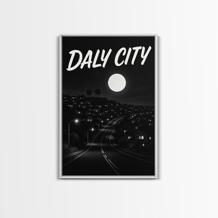 Daly City California Travel Poster, Canvas Print, Dark Moody City Wall Art, Daly City Poster Print, Travel Wall Art, Gift For Travelers