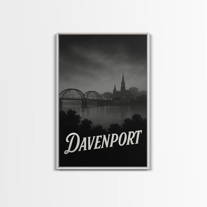 Davenport Iowa Travel Poster, Canvas Print, Night Street Poster Art, Davenport City Art, Travel Art Print, Vintage Travel Print, Travel Gift