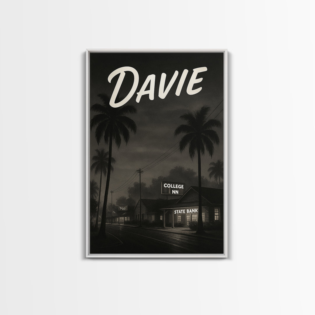Davie Florida Travel Poster, Canvas Print, Black And White Travel Art, Davie Art Print, City Poster, Travel Wall Art, Travel Art Print