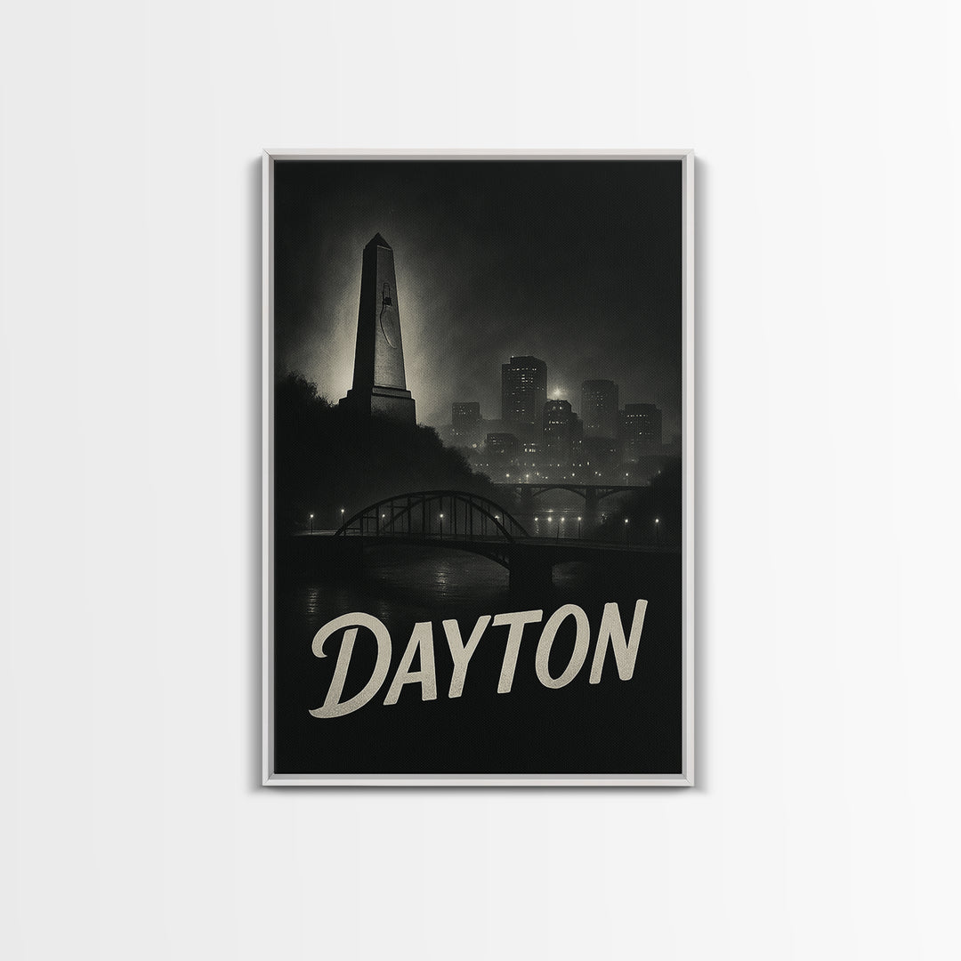 Dayton Ohio Travel Poster, Canvas Print, Night Street Poster Art, Dayton City Art, Travel Wall Art, Retro Travel Print, Vintage Travel Art