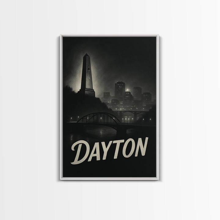 Dayton Ohio Travel Poster, Canvas Print, Night Street Poster Art, Dayton City Art, Travel Wall Art, Retro Travel Print, Vintage Travel Art