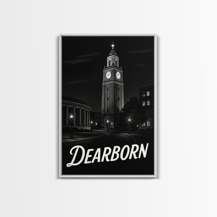 Dearborn Travel Poster, Framed Canvas Print, Dark Moody City Wall Art, Dearborn Poster Print, Home Office Decor, Travel Poster Set