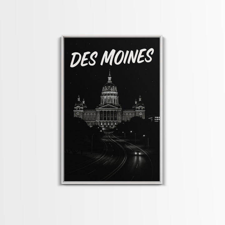 Des Moines Travel Poster, Canvas Print, Black And White Travel Art, Des Moines Wall Art, Travel Art Print, Gift For Travelers, Design 2