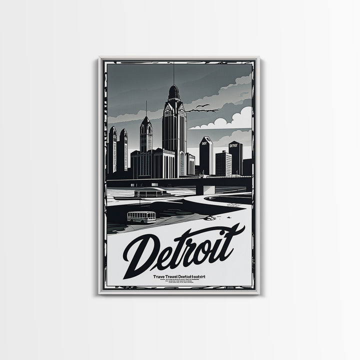 Detroit Travel Poster, Canvas Print, Dark Moody City Wall Art, Detroit Travel Art, Home Office Decor, Modern Wall Decor, Gift For Travelers