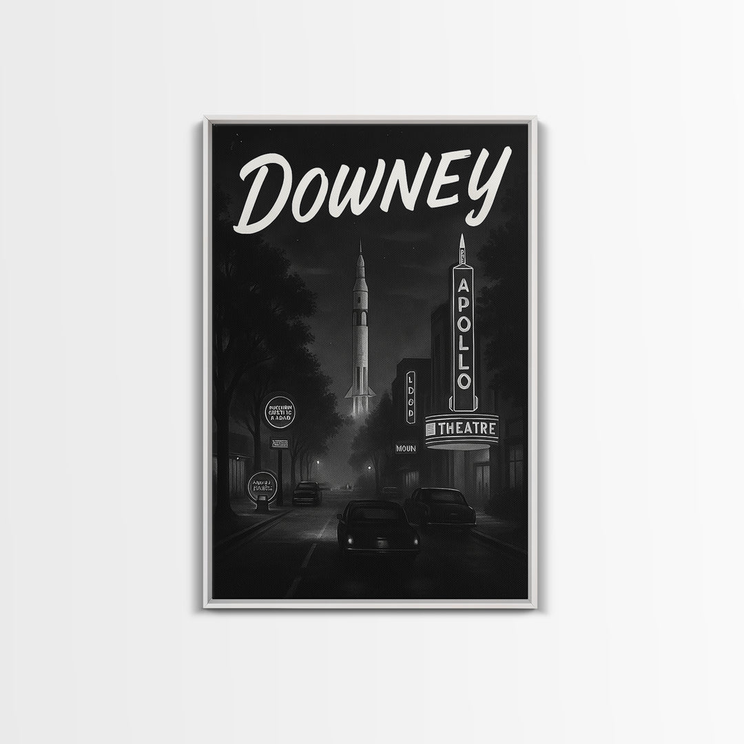 Downey California Travel Poster, Canvas Print, Black And White Travel Art, Downey Art Print, Travel Prints, City Poster, Travel Print