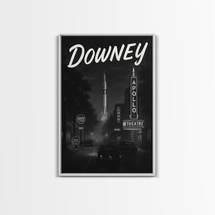 Downey California Travel Poster, Canvas Print, Black And White Travel Art, Downey Art Print, Travel Prints, City Poster, Travel Print