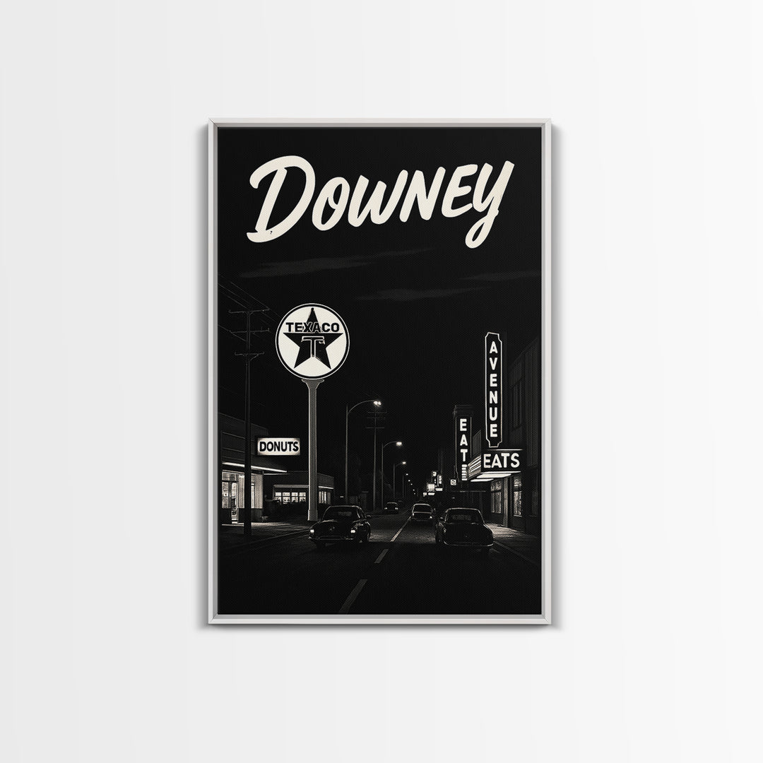Downey Travel Poster, Canvas Print, Dark Moody City Wall Art, Downey Art Print, Travel Wall Decor, Travel Art Print, City Art Print
