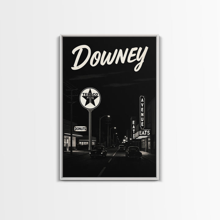 Downey Travel Poster, Canvas Print, Dark Moody City Wall Art, Downey Art Print, Travel Wall Decor, Travel Art Print, City Art Print