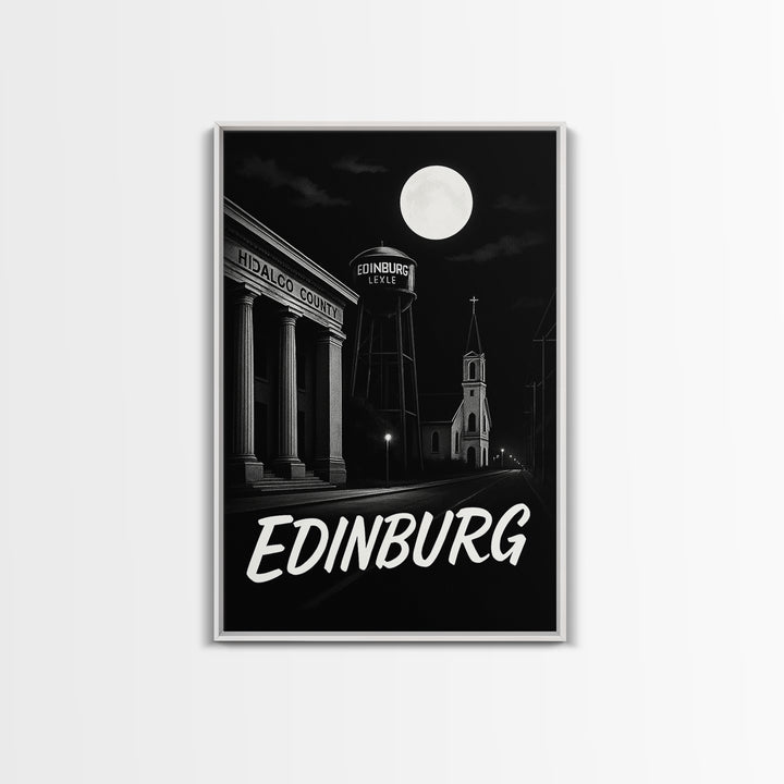 Edinburg Texas Travel Poster, Canvas Print, Black And White Travel Art, Edinburg Travel Art, Fine Art Print, Travel Art, City Art Print