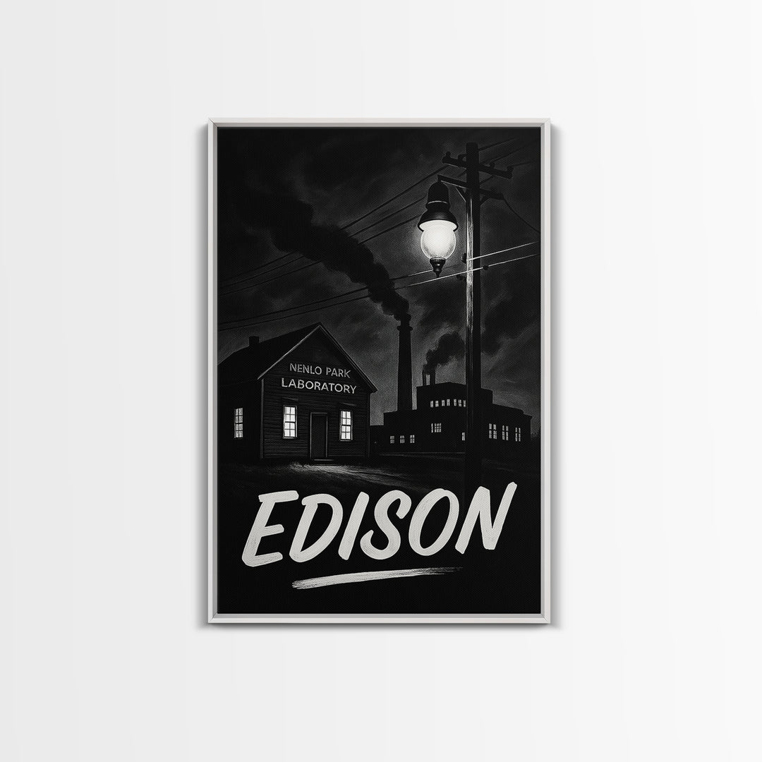 Edison Travel Poster, Canvas Print, Night Street Poster Art, Edison Wall Art, City Illustration, Travel Poster Art, Vintage Travel Art