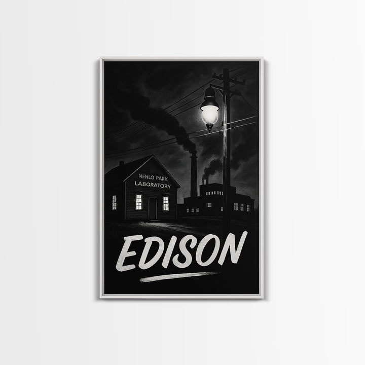 Edison Travel Poster, Canvas Print, Night Street Poster Art, Edison Wall Art, City Illustration, Travel Poster Art, Vintage Travel Art
