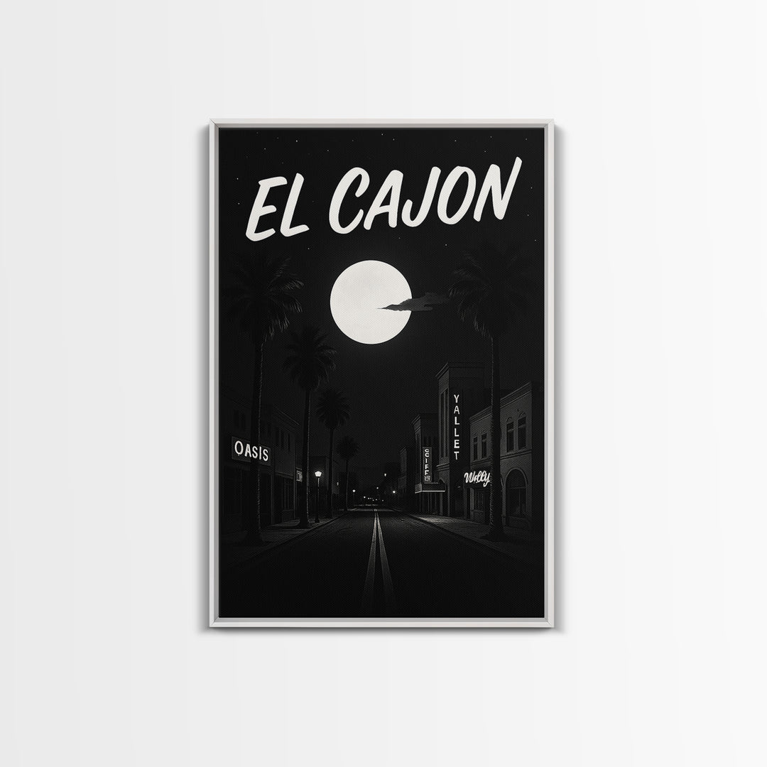 El Cajon California Travel Poster, Canvas Print, Dark Moody City Wall Art, El Cajon Poster Print, Travel Art Print, Retro Travel Print