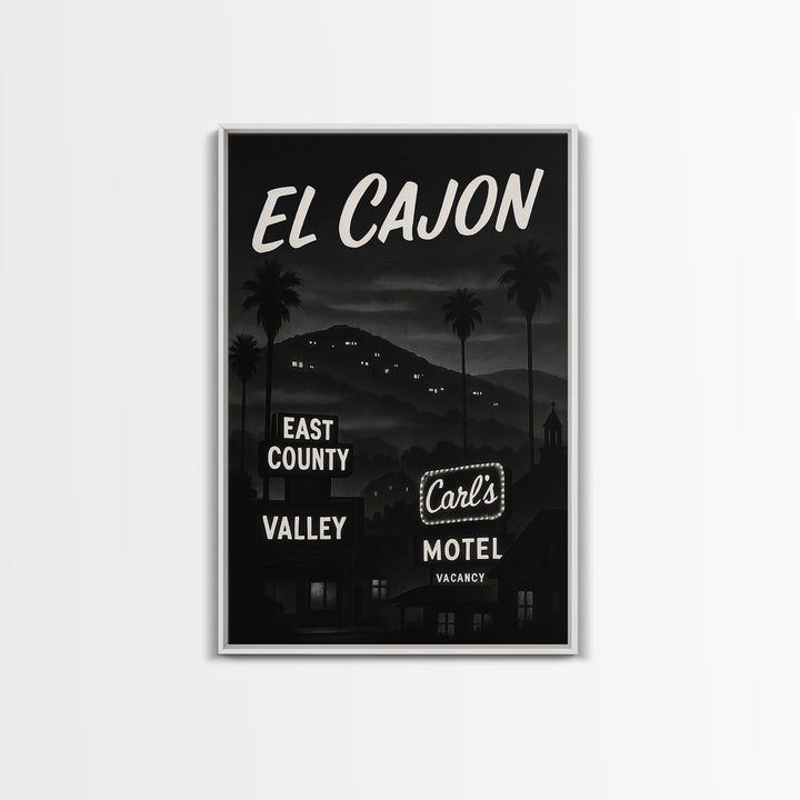 El Cajon Travel Poster, Canvas Print, Black And White Travel Art, El Cajon Poster Print, Living Room Wall Art, Vintage City Poster