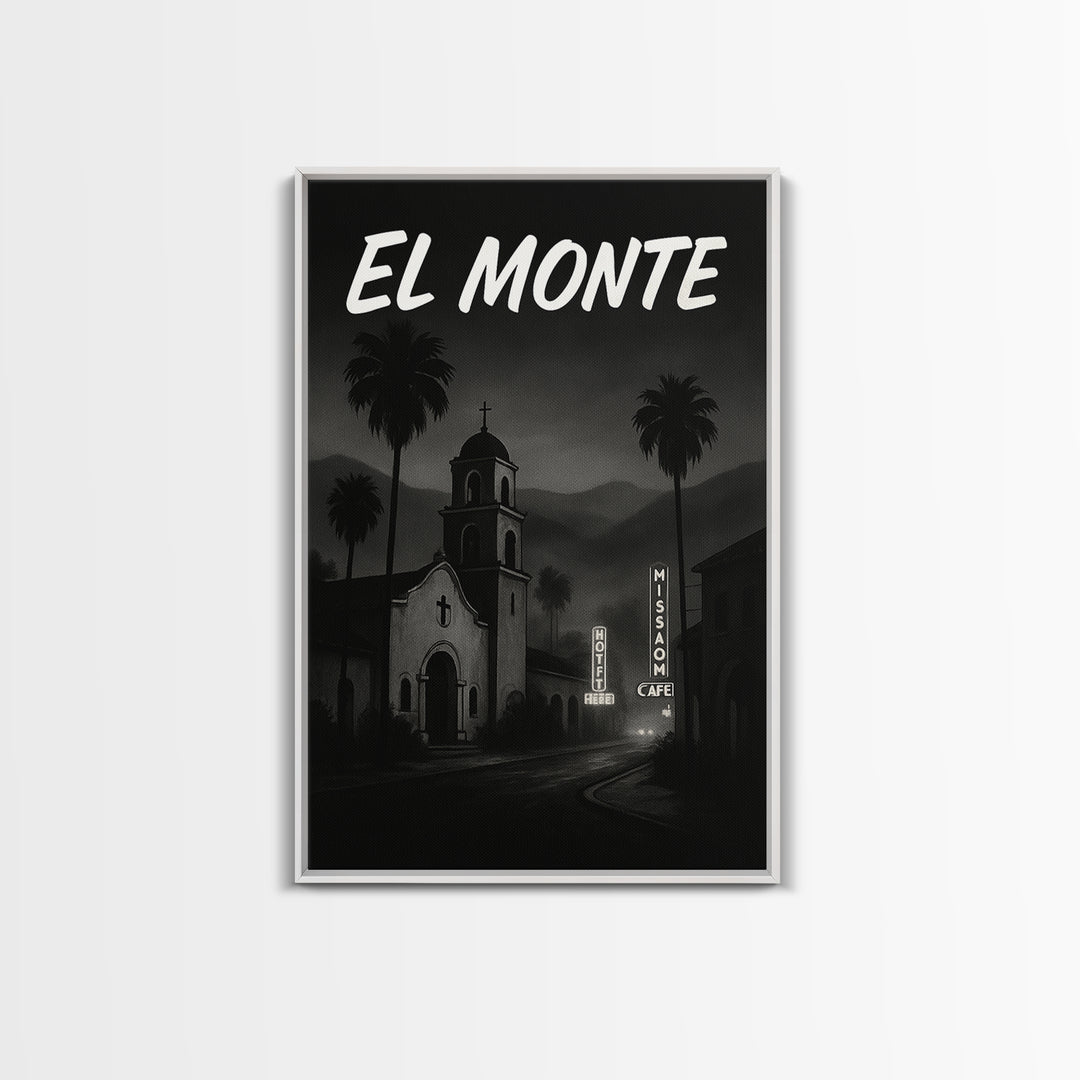El Monte California Travel Poster, Canvas Print, Dark Moody City Wall Art, El Monte Travel Art, Wall Decor, Office Decor, Wanderlust Decor