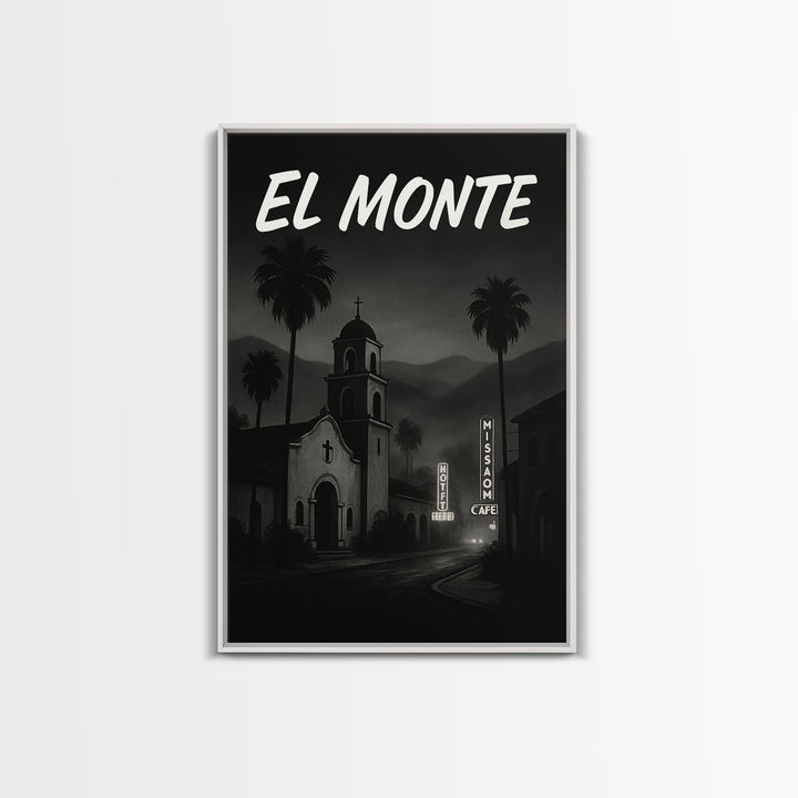 El Monte California Travel Poster, Canvas Print, Dark Moody City Wall Art, El Monte Travel Art, Wall Decor, Office Decor, Wanderlust Decor