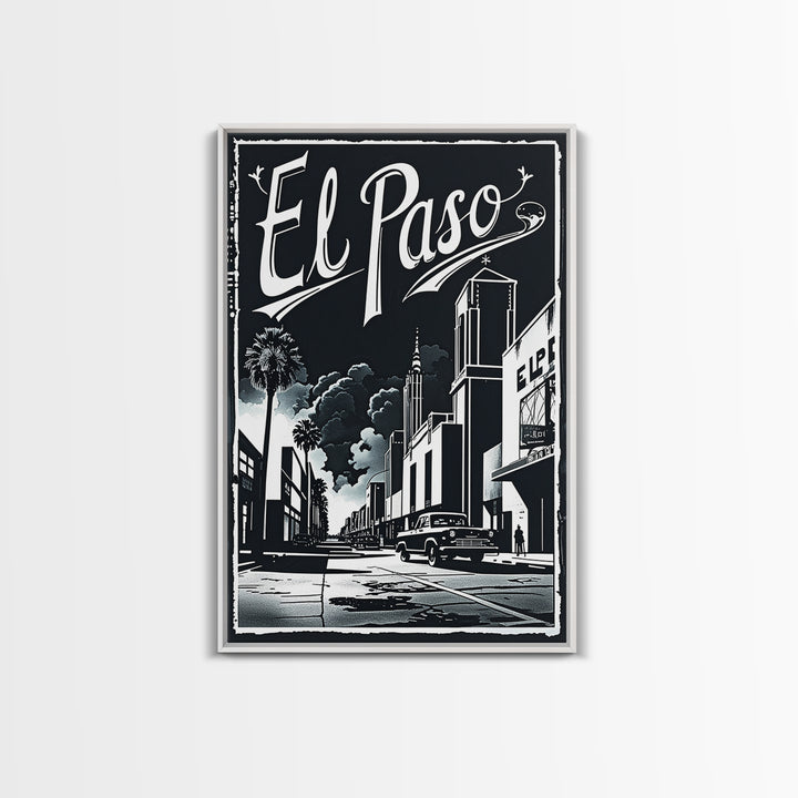 El Paso Travel Poster, Canvas Print, Night Street Poster Art, El Paso Wall Art, Fine Art Print, Vintage City Poster, City Travel Prints