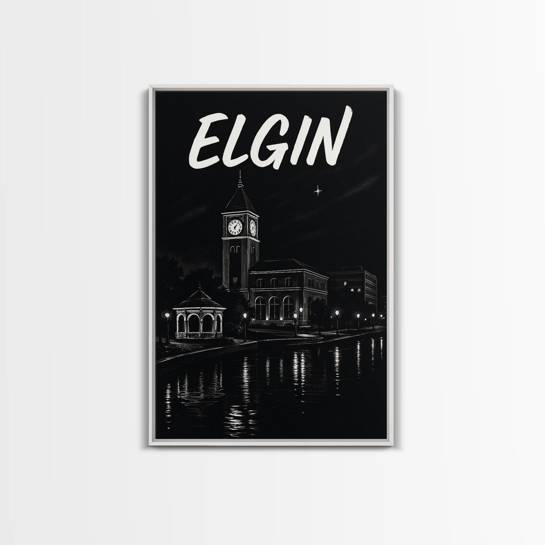 Elgin Travel Poster, Framed Canvas Print, Dark Moody City Wall Art, Elgin City Art, Travel Art Print, Gift For Travelers, Travel Poster Set