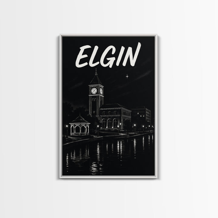 Elgin Travel Poster, Framed Canvas Print, Dark Moody City Wall Art, Elgin City Art, Travel Art Print, Gift For Travelers, Travel Poster Set
