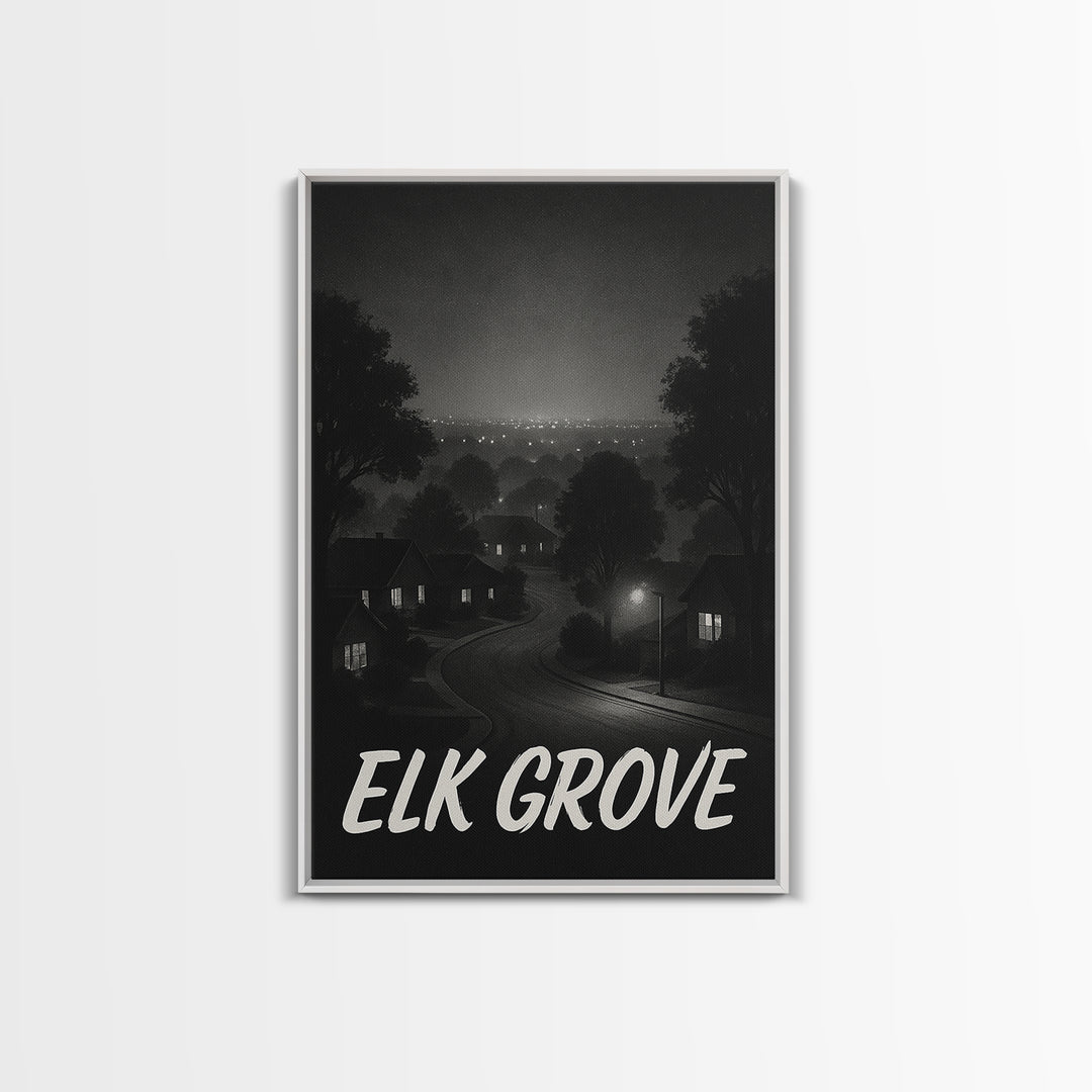 Elk Grove California Travel Poster, Canvas Print, Dark Moody City Wall Art, Elk Grove Art Print, Art Print, Travel Poster Set