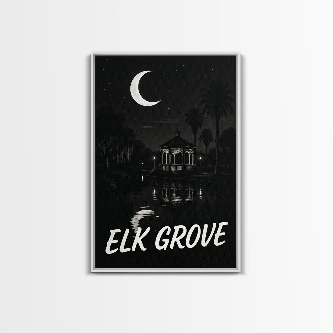 Elk Grove Travel Poster, Canvas Print, Dark Moody City Wall Art, Elk Grove Art Print, Wanderlust Decor, City Art Print, Travel Art Print