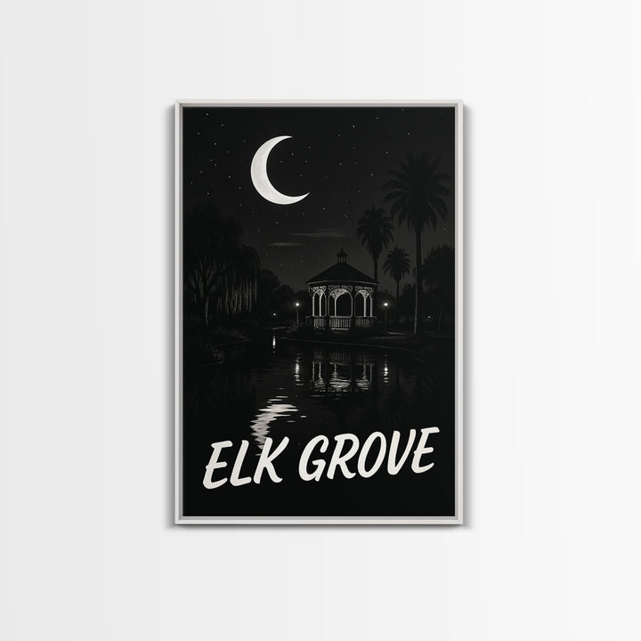 Elk Grove Travel Poster, Canvas Print, Dark Moody City Wall Art, Elk Grove Art Print, Wanderlust Decor, City Art Print, Travel Art Print