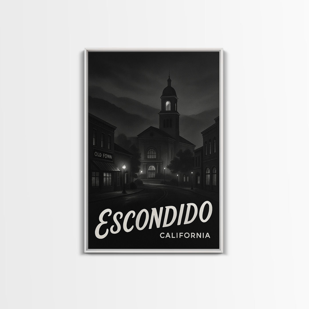 Escondido California Travel Poster, Canvas Print, Dark Moody City Wall Art, Escondido Art Print, Watercolor Urban Skyline, Travel Print
