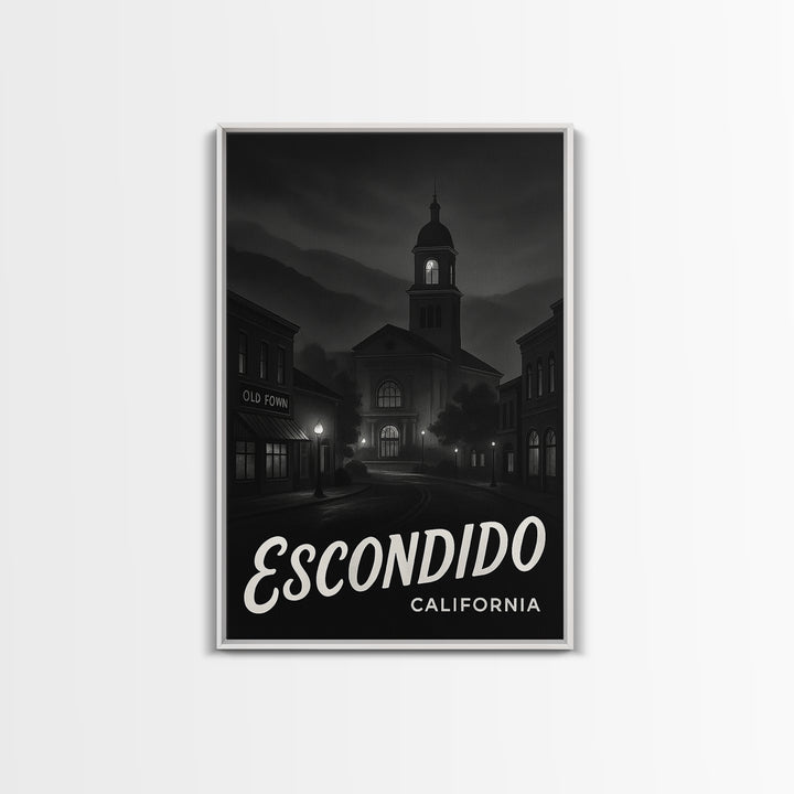 Escondido California Travel Poster, Canvas Print, Dark Moody City Wall Art, Escondido Art Print, Watercolor Urban Skyline, Travel Print