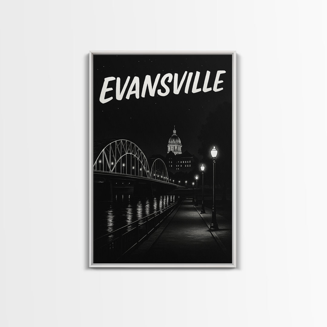 Evansville Travel Poster, Canvas Print, Black And White Travel Art, Evansville Travel Art, Home Office Decor, City Illustration