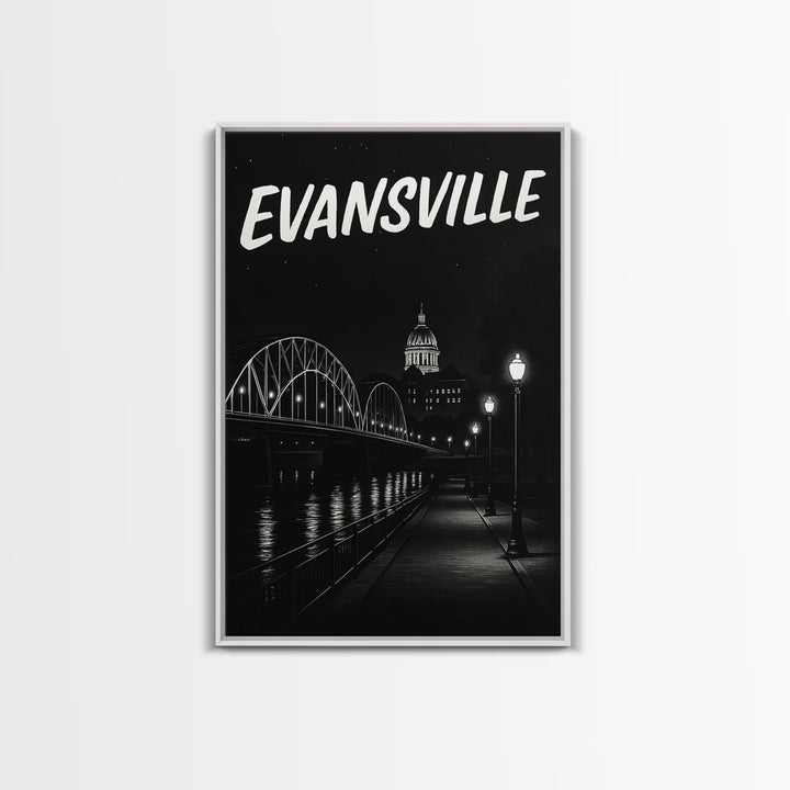 Evansville Travel Poster, Canvas Print, Black And White Travel Art, Evansville Travel Art, Home Office Decor, City Illustration