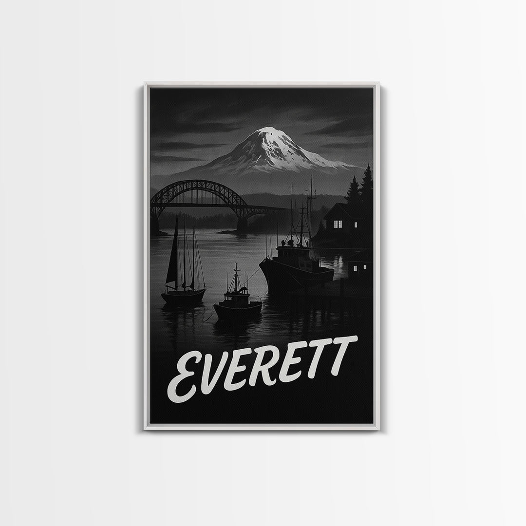 Everett Washington Travel Poster, Canvas Print, Black And White Travel Art, Everett Art Print, Vintage City Art, Wall Art, Poster Print