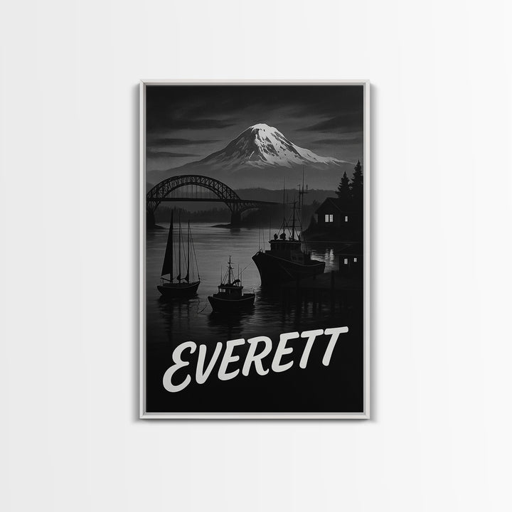 Everett Washington Travel Poster, Canvas Print, Black And White Travel Art, Everett Art Print, Vintage City Art, Wall Art, Poster Print