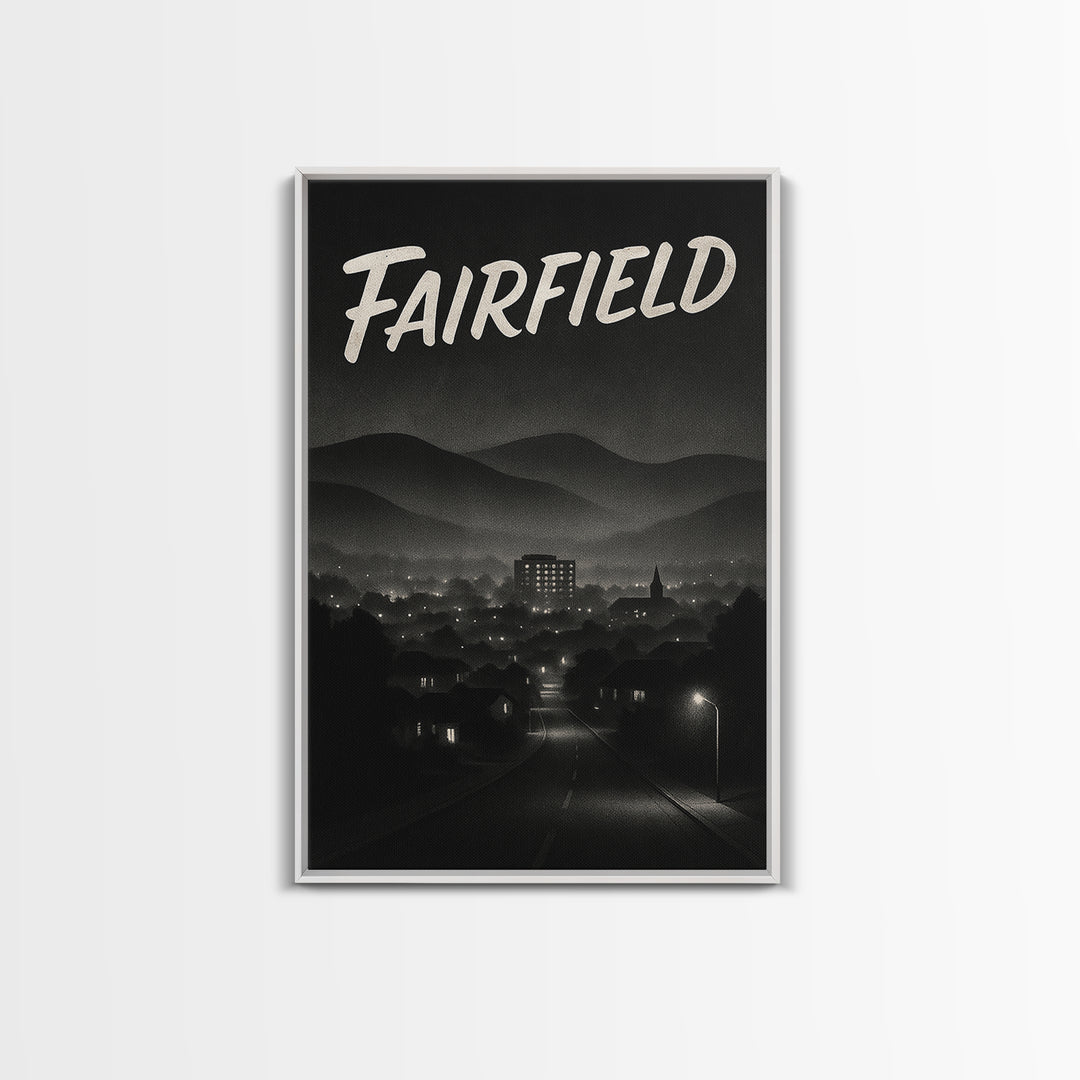 Fairfield California Travel Poster, Canvas Print, Black And White Travel Art, Fairfield Art Print, Living Room Wall Art, City Illustration