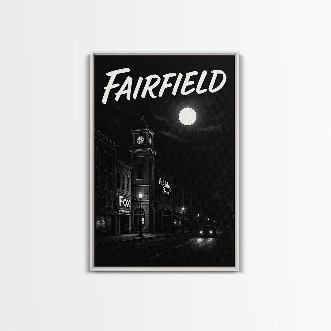 Fairfield Travel Poster, Canvas Print, Vintage Noir Poster Art, Fairfield Wall Art, Fine Art Print, Travel Poster Art, Mid Century Wall Art