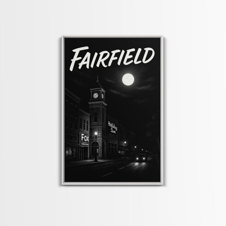 Fairfield Travel Poster, Canvas Print, Vintage Noir Poster Art, Fairfield Wall Art, Fine Art Print, Travel Poster Art, Mid Century Wall Art