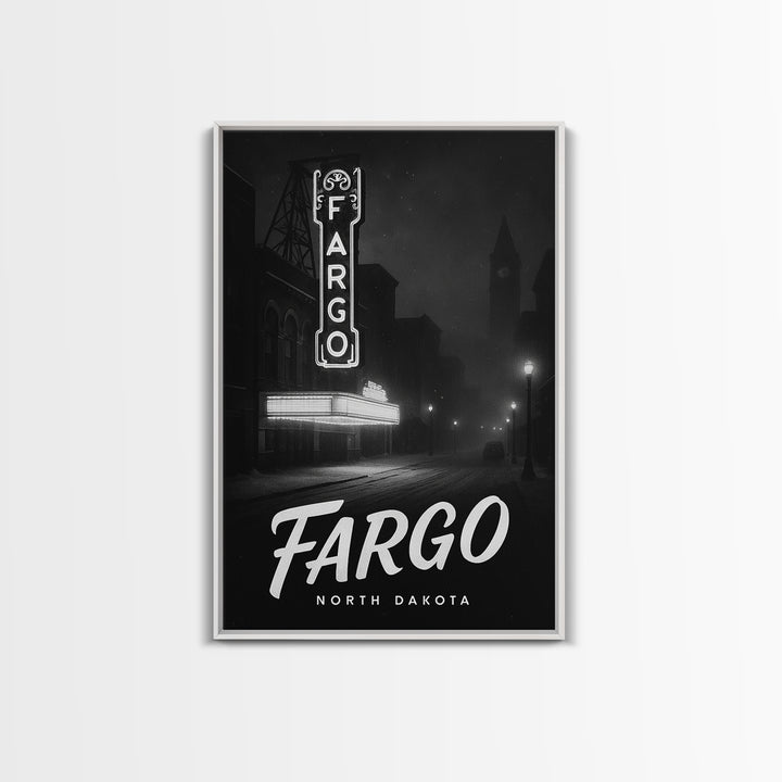 Fargo North Dakota Travel Poster, Canvas Print, Night Street Poster Art, Fargo Print, Travel Prints, Watercolor City Skyline, Skyline Art