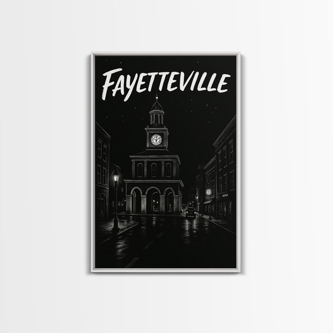 Fayetteville Travel Poster, Canvas Print, Dark Moody City Wall Art, Fayetteville City Art, Vintage City Poster, City Travel Prints