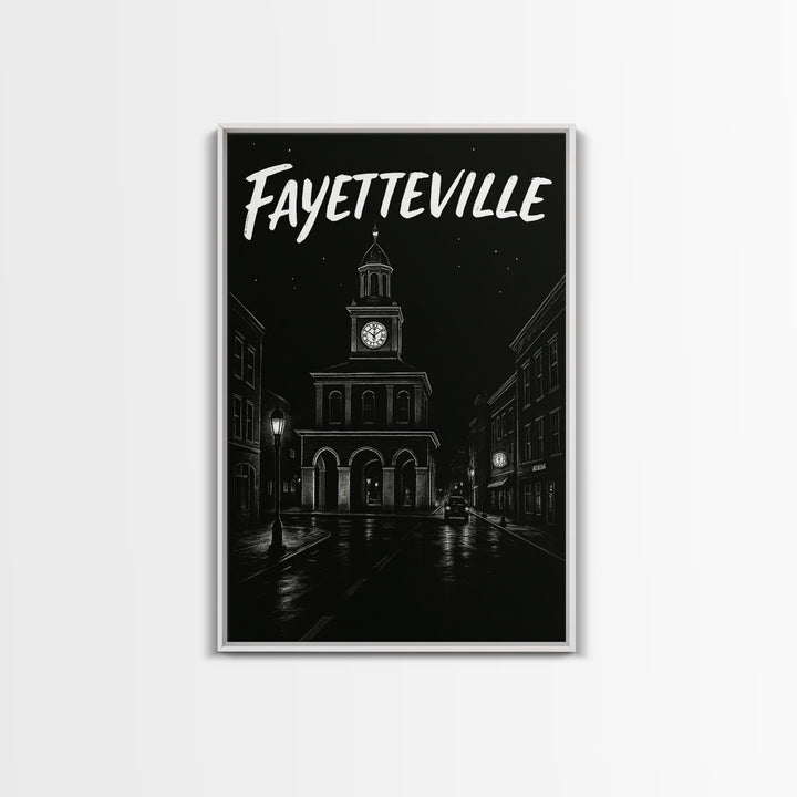 Fayetteville Travel Poster, Canvas Print, Dark Moody City Wall Art, Fayetteville City Art, Vintage City Poster, City Travel Prints