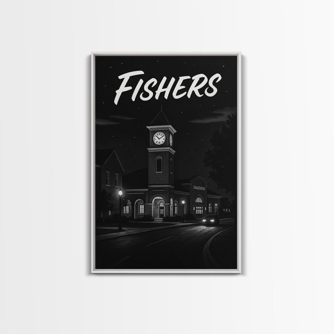 Fishers Travel Poster, Canvas Print, Night Street Poster Art, Fishers City Art, Mid Century Wall Art, Travel Wall Decor, Travel Wall Art