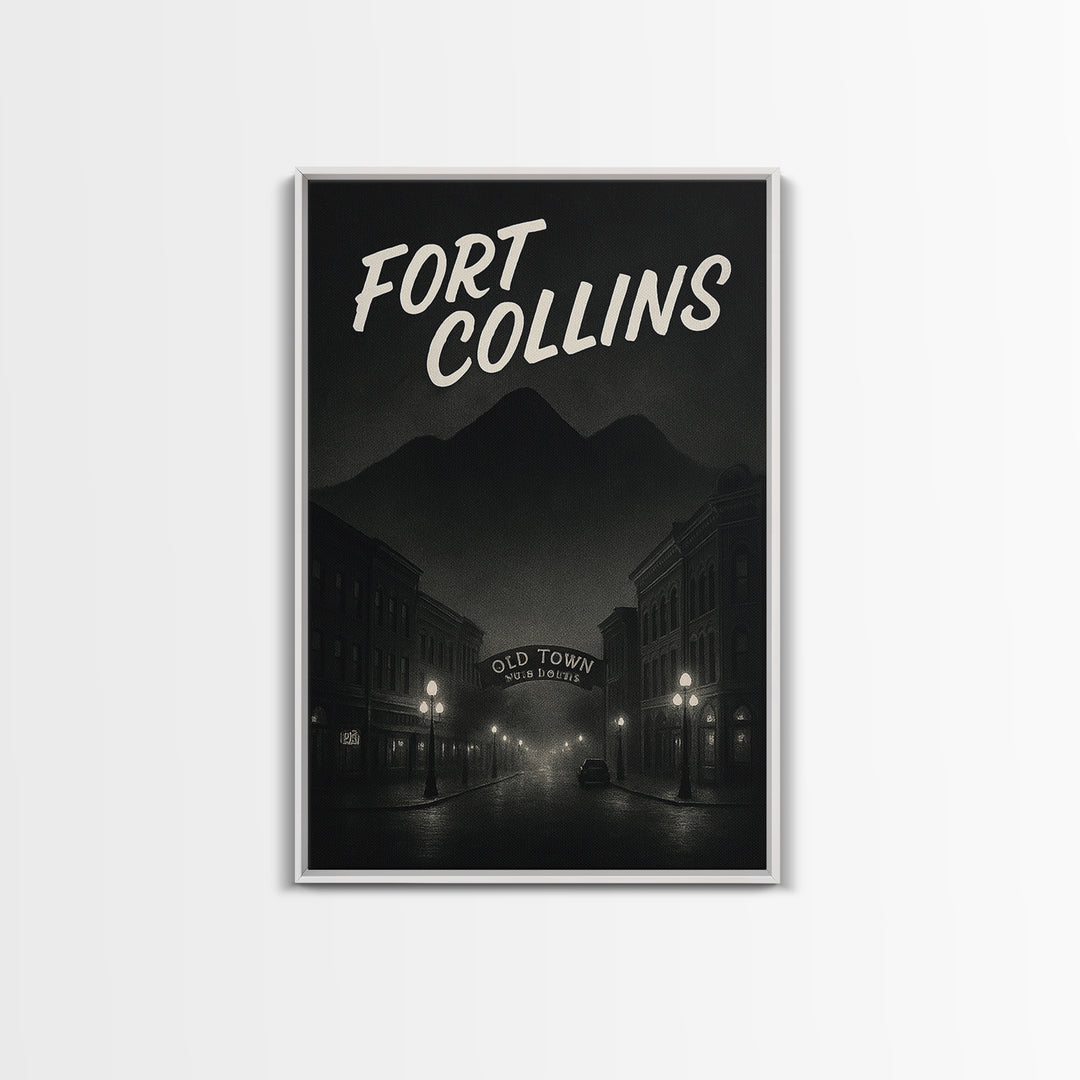 Fort Collins Colorado Travel Poster, Canvas Print, Dark Moody City Wall Art, Fort Collins Travel Art, Travel Wall Art, Travel Art Print
