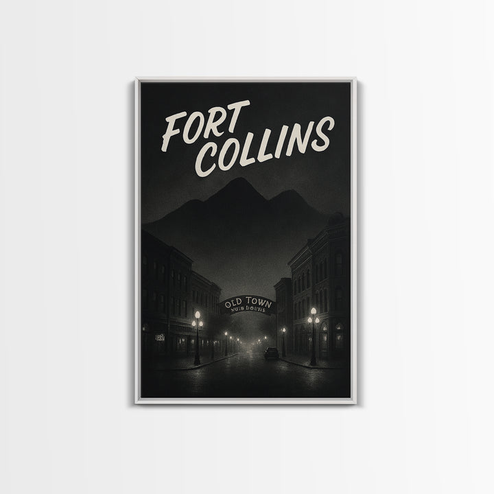 Fort Collins Colorado Travel Poster, Canvas Print, Dark Moody City Wall Art, Fort Collins Travel Art, Travel Wall Art, Travel Art Print