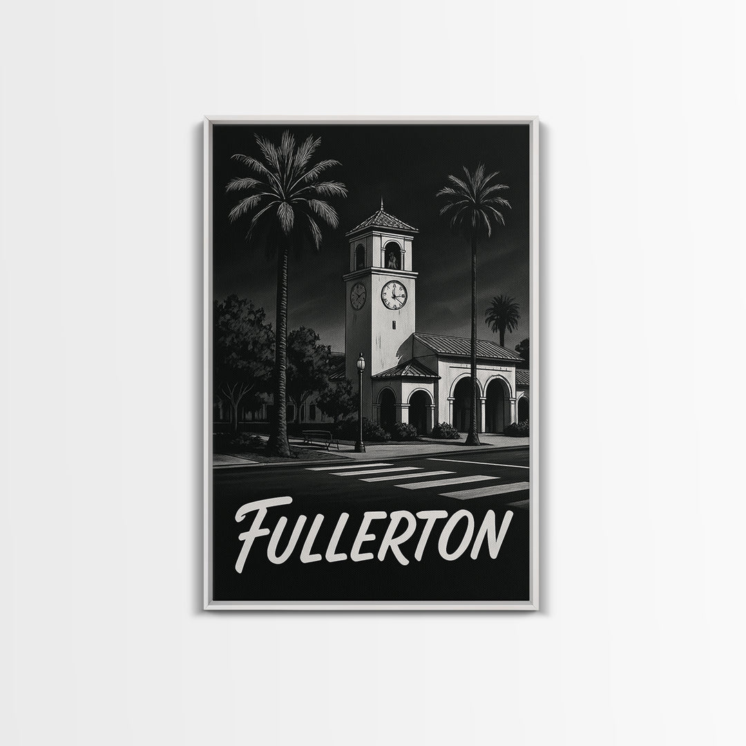 Fullerton California Travel Poster, Canvas Print, Black And White Travel Art, Fullerton Poster Print, Vintage Travel Print, Fine Art Print