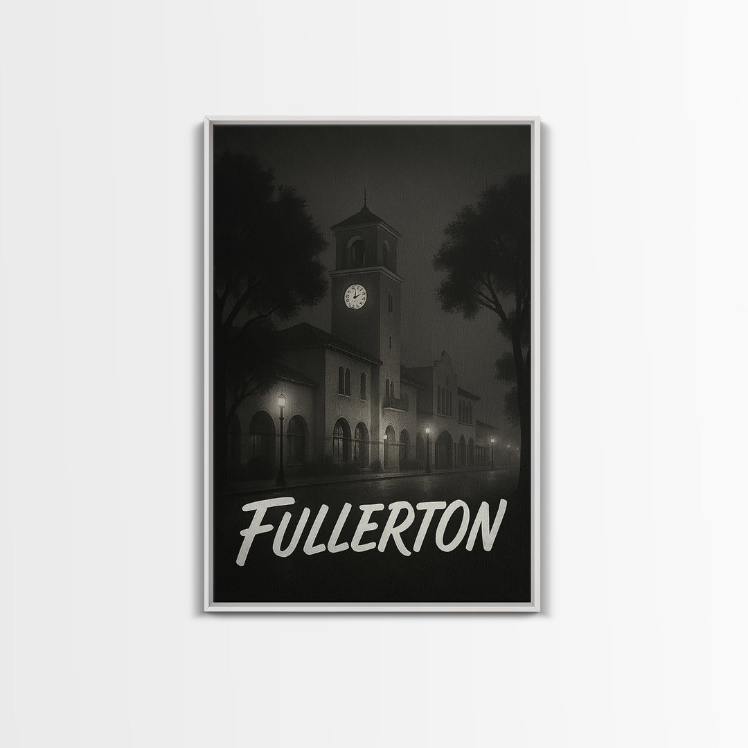 Fullerton Travel Poster, Framed Canvas Print, Dark Moody City Wall Art, Fullerton Wall Art, Eclectic Wall Decor, Modern Wall Decor