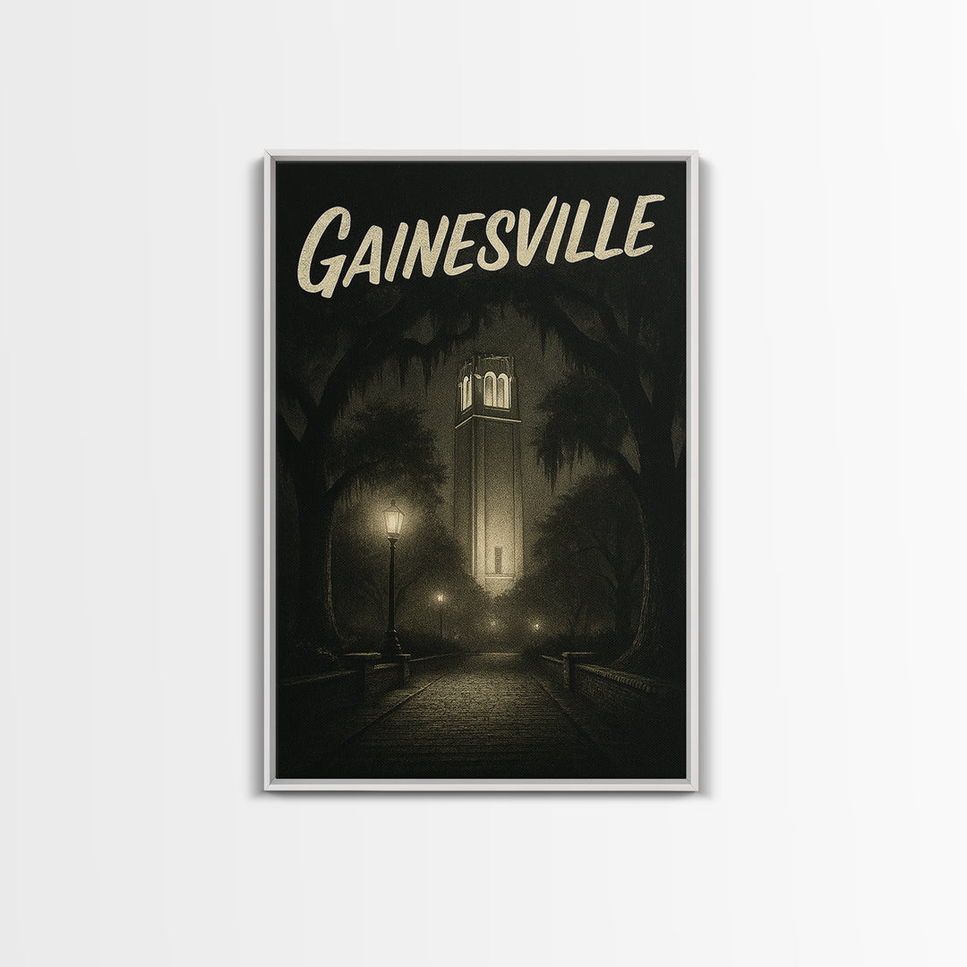 Gainesville Florida Travel Poster, Canvas Print, Dark Moody City Wall Art, Gainesville Wall Art, Vintage City Poster, Travel Poster Set